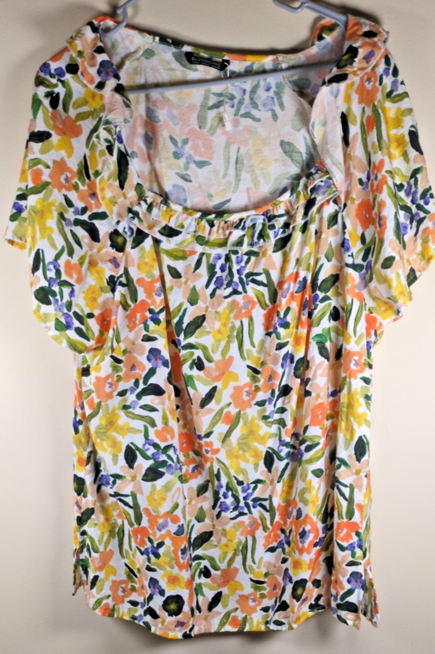 Bloomchic Blouse Women 18-20 Plus Size Yellow Green Floral Ruffle Flutter Sleeve